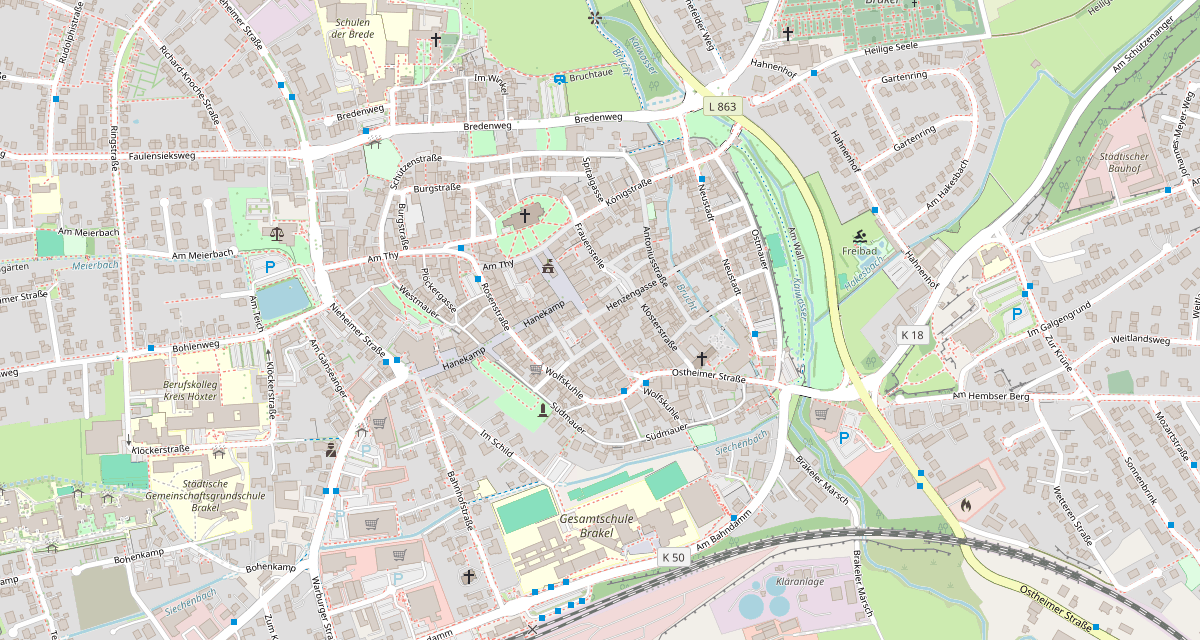 Stadtplan von Brakel mit dem Standort des City Gym, Ostheimer Straße 7